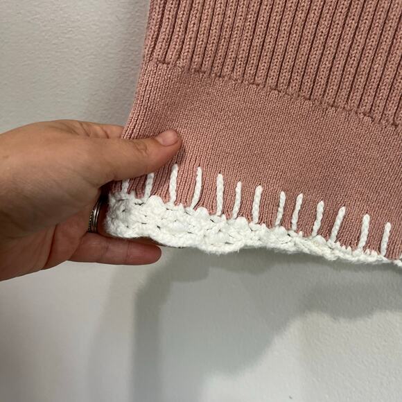 Alp N Rock Taylor Knit Tank Top Size M Pink Ribbed Crochet Detail Preppy Chic - Picture 3 of 8